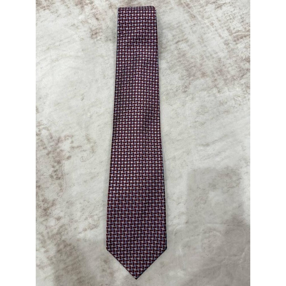 Brooks Brothers 346 Silk Tie Burgundy Red Light Blue Geometric Basketweave USA